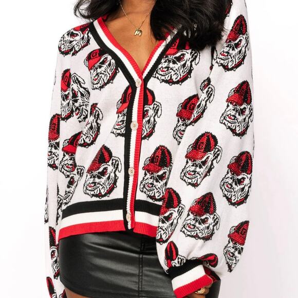 Queen of Sparkles Georgia Bulldogs Mascot Rhinestone Knit Cardigan L - Picture 10 of 11